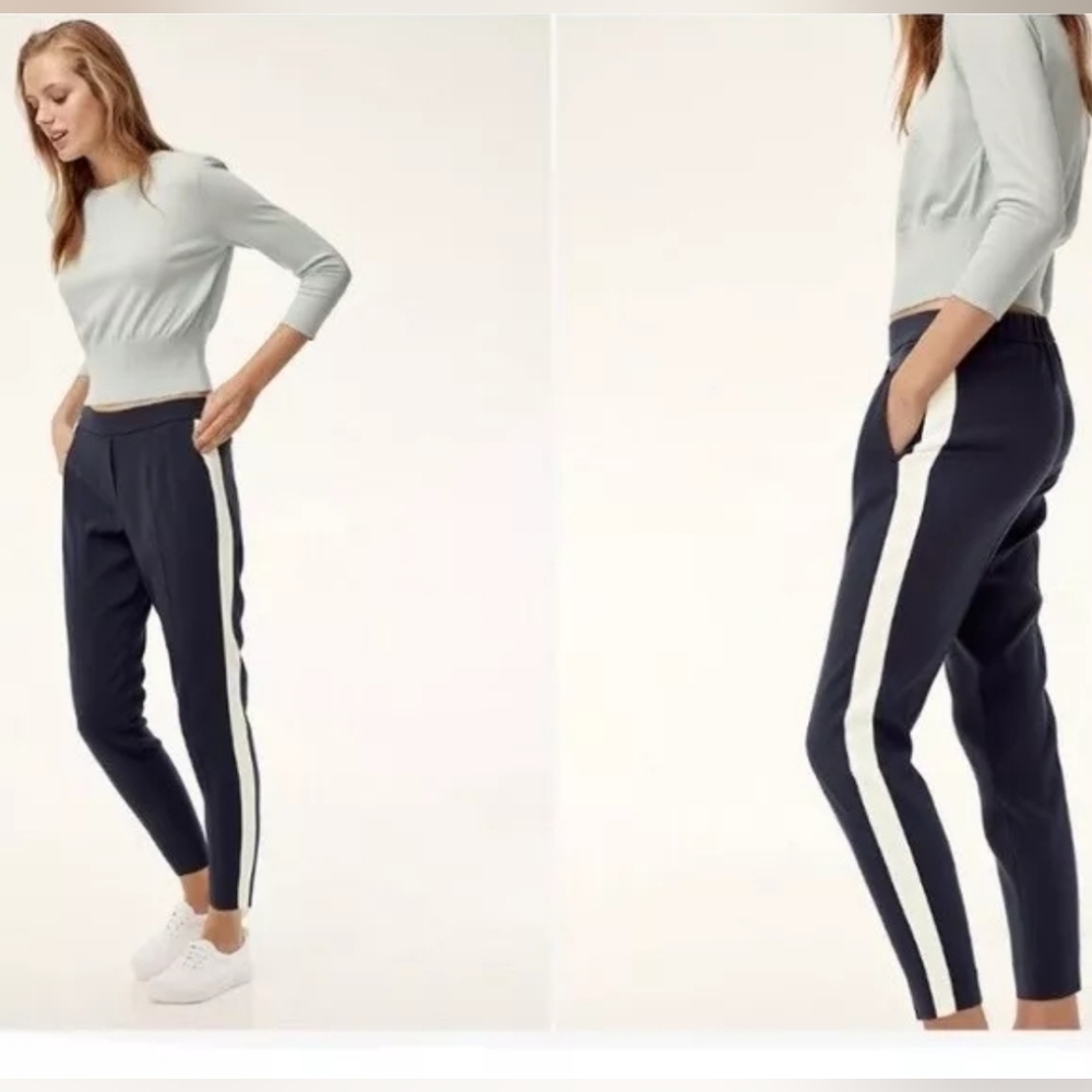 🌞Aritzia Babaton Conan Pants Terado Cropped Dress Pants Ankle Side Stripe Navy